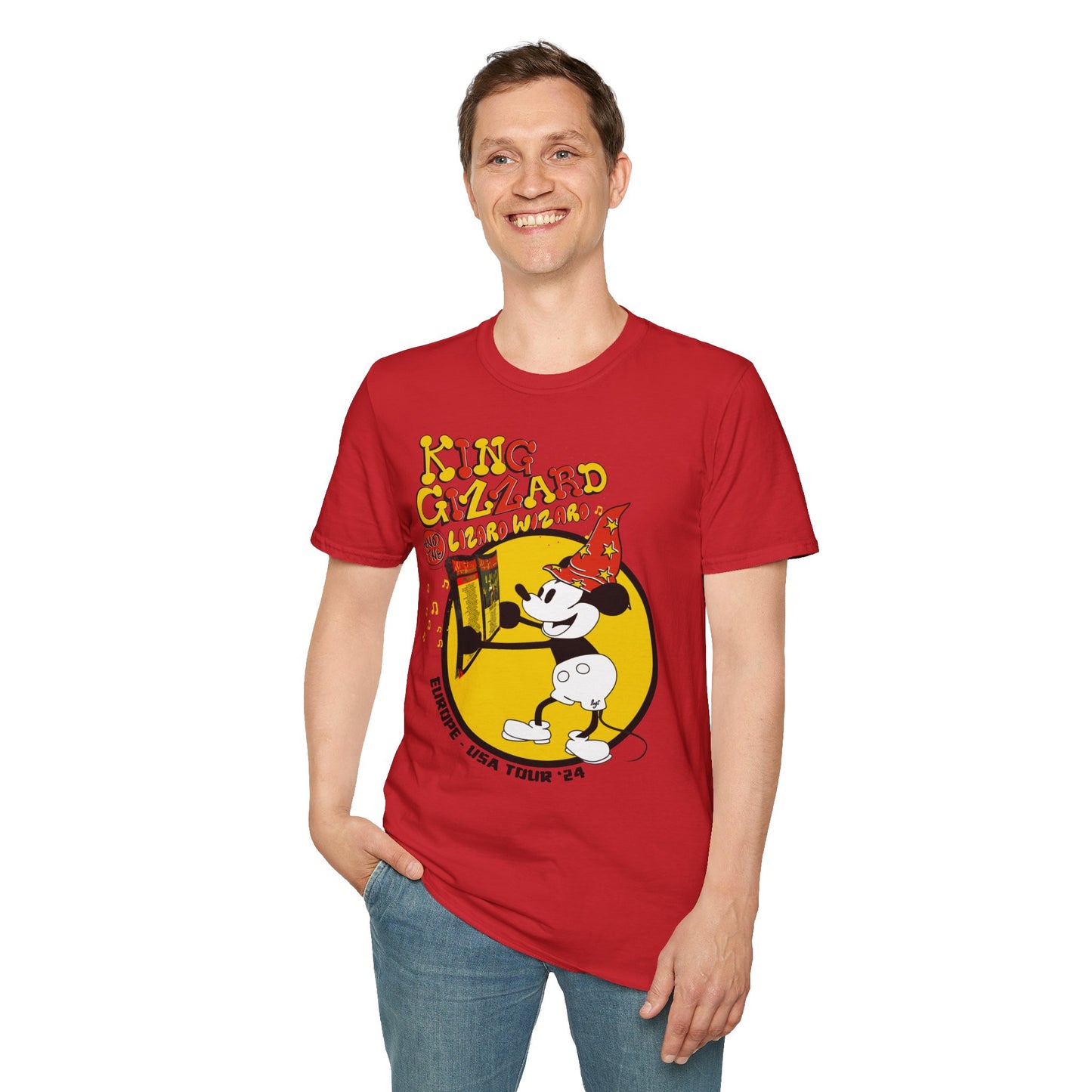 Steamboat Willie X King Gizzard and the Lizard Wizard EU-USA Tour '24 - Red Unisex Softstyle T-Shirt